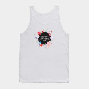 Happy Mother's day greeting card with circle frame decorative hand drawn abstract flowers Tank Top